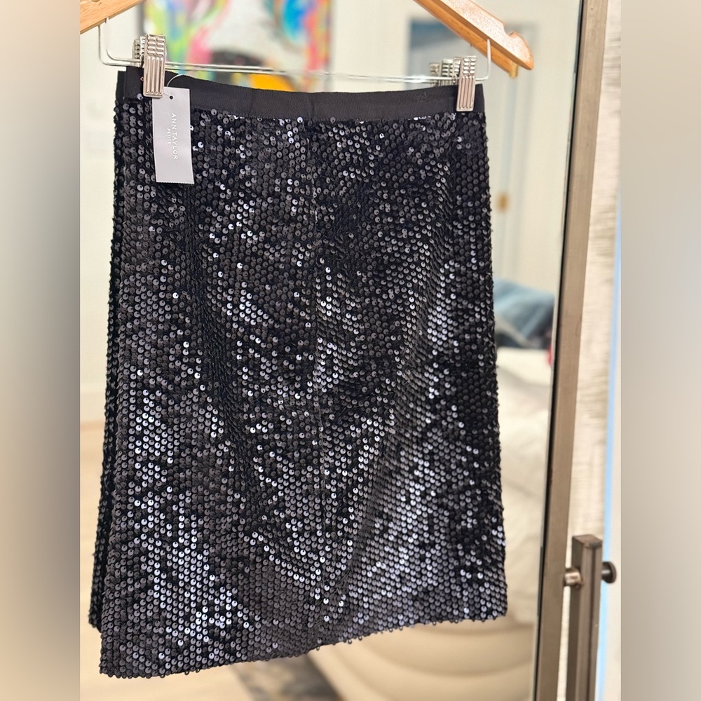 Ann Taylor Black Sequin Pencil Skirt